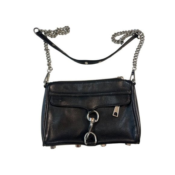 Rebecca Minkoff  Black Leather Zip Crossbody Bag Handbag Purse - Picture 1 of 8